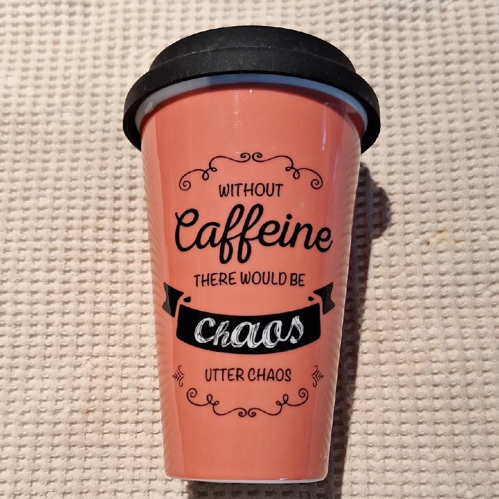 Circo Pink and Black Retro Coffee Mug with Black Cover